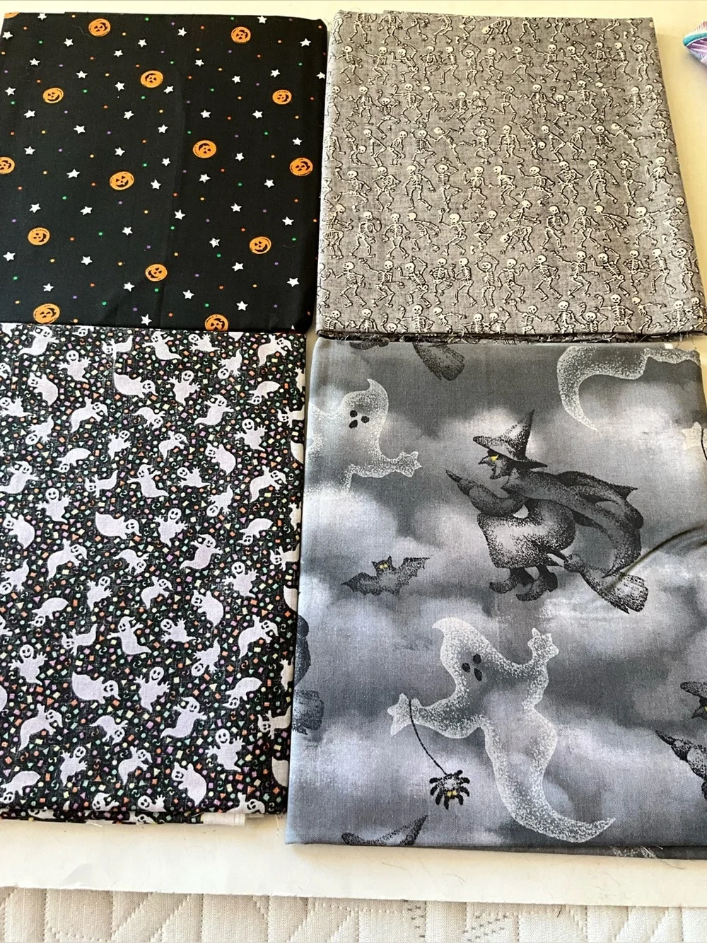 Halloween Fabric Lot Quilting Crafts Cranston Skeleton Pumpkin Ghost Cotton